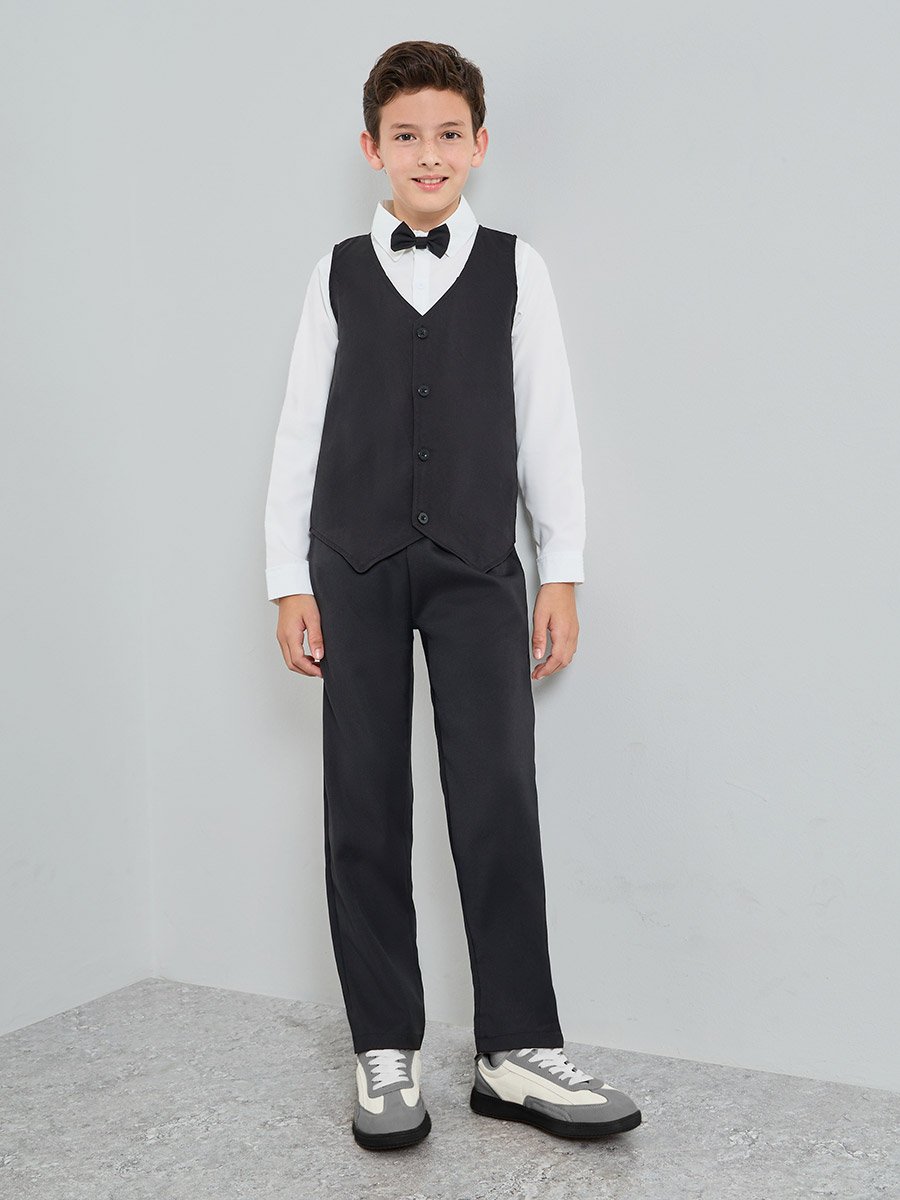 Boys White Shirt with Black Trousers and  Waistcoat with Bow Set