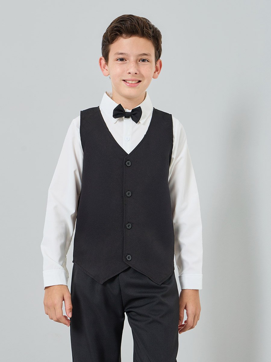 Boys White Shirt with Black Trousers and  Waistcoat with Bow Set