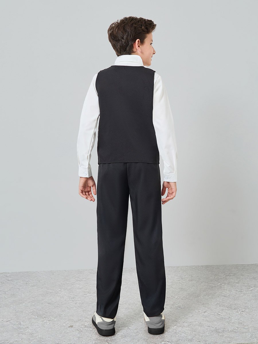 Boys White Shirt with Black Trousers and  Waistcoat with Bow Set