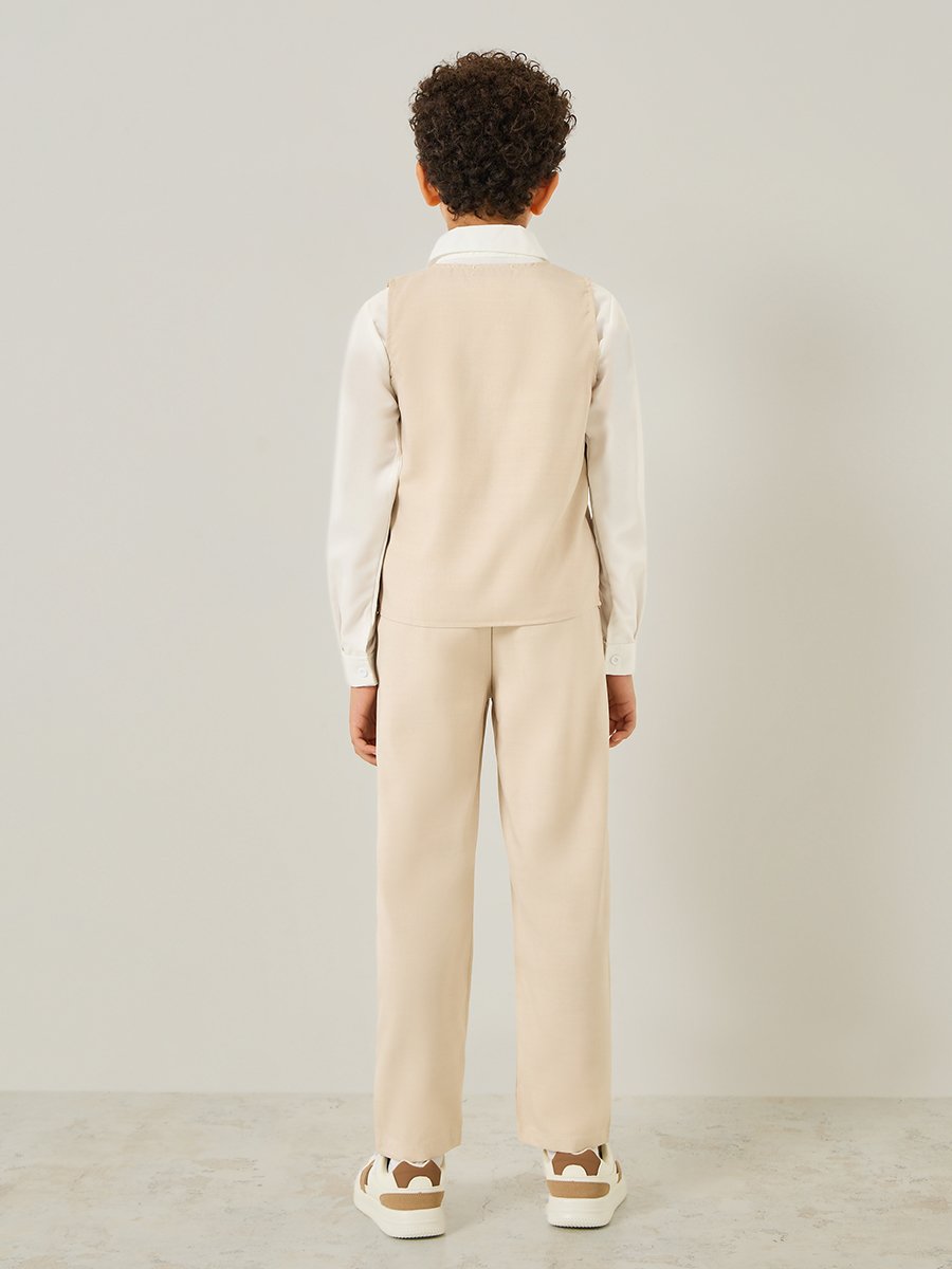 Boys Beige Waistcoat with Pants and Shirt with Bow Set