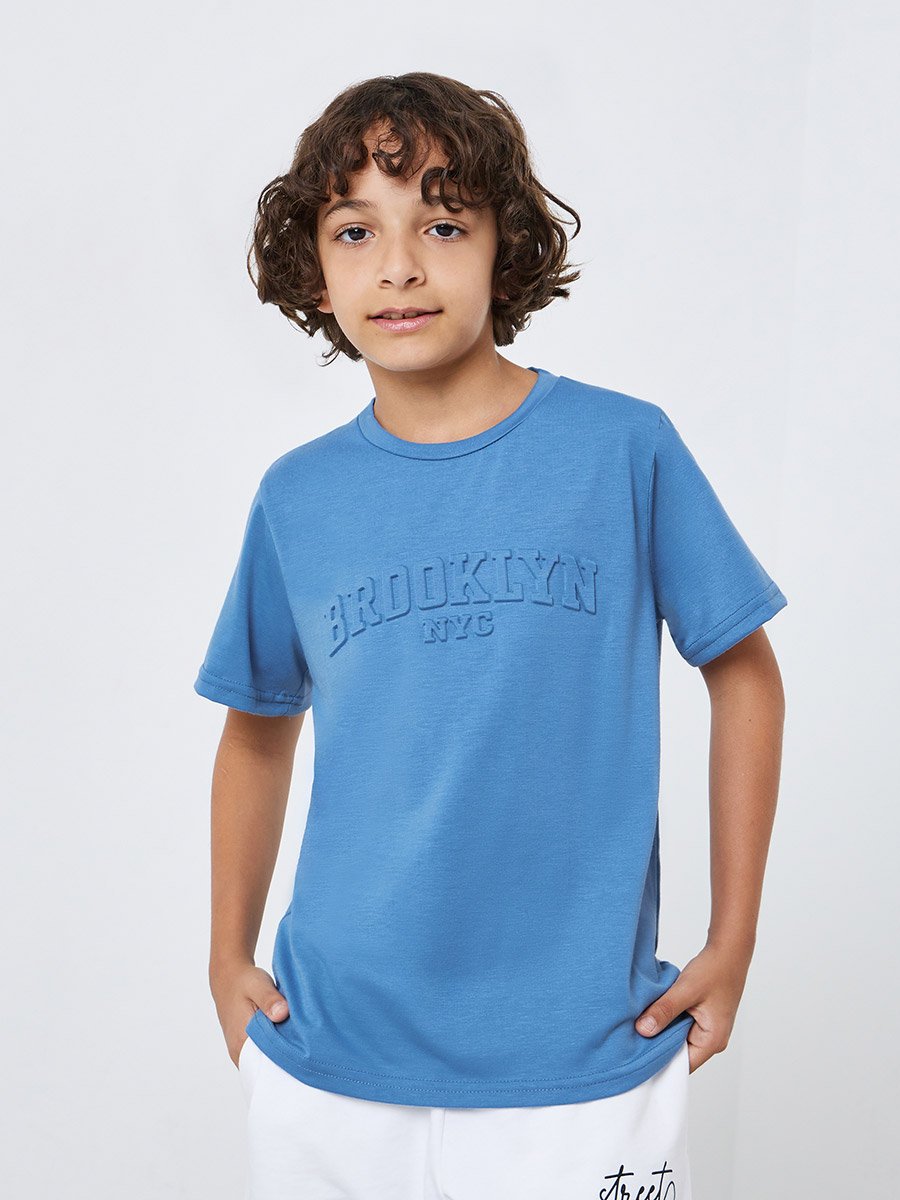 Boys Blue Embossed Detail Oversized T-Shirt