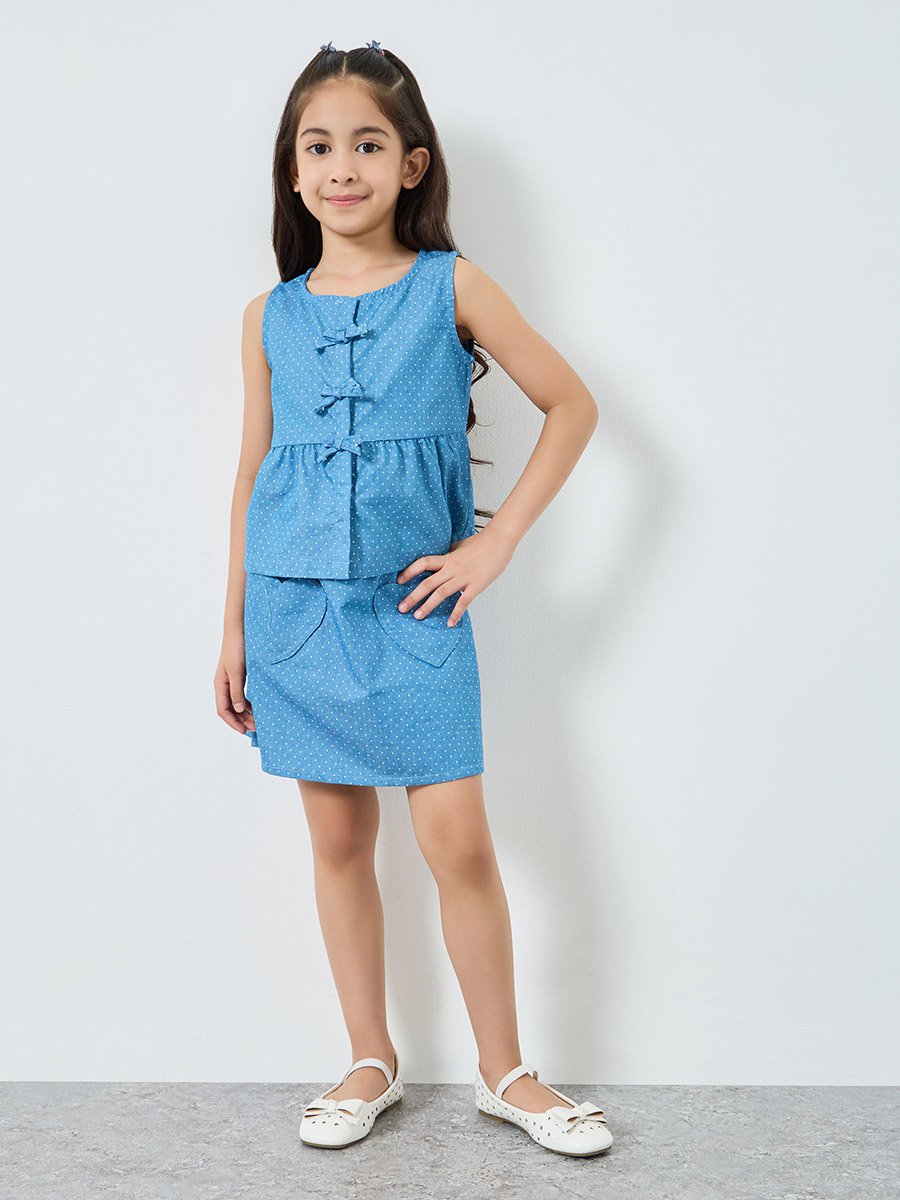 Girls Blue Polka Dot Sleeveless Top