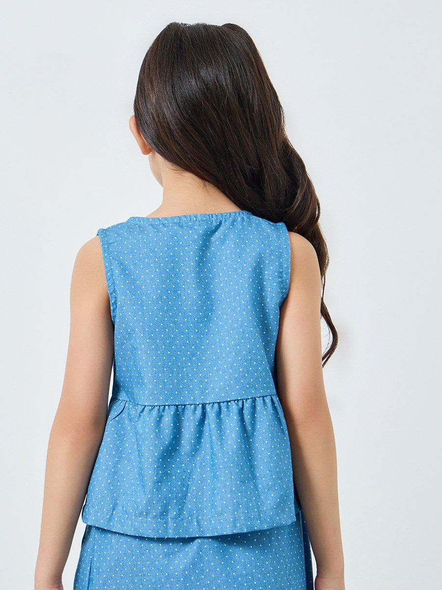 Girls Blue Polka Dot Sleeveless Top