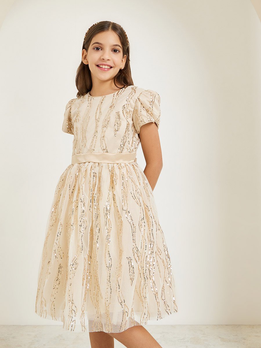 slim fit dress slacks Ladivine CB151 - Long Sheath Dress - Short Sleeve, Sequin, Rhinestones, Illusion Detail, V-Back, Back Zipper, Sweep Train 8 / Rose Gold