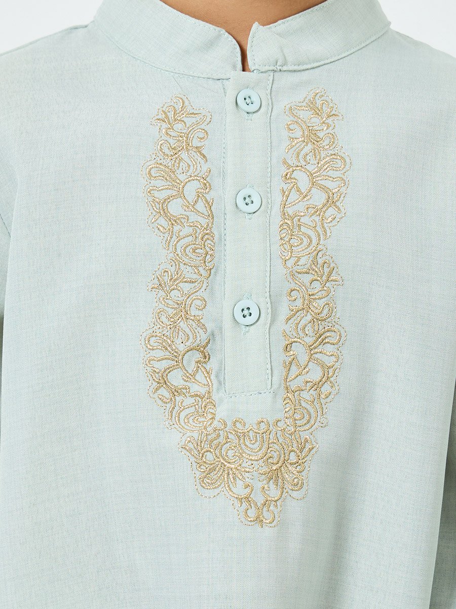 Boys Green Embroidered Kurta with Pants Set