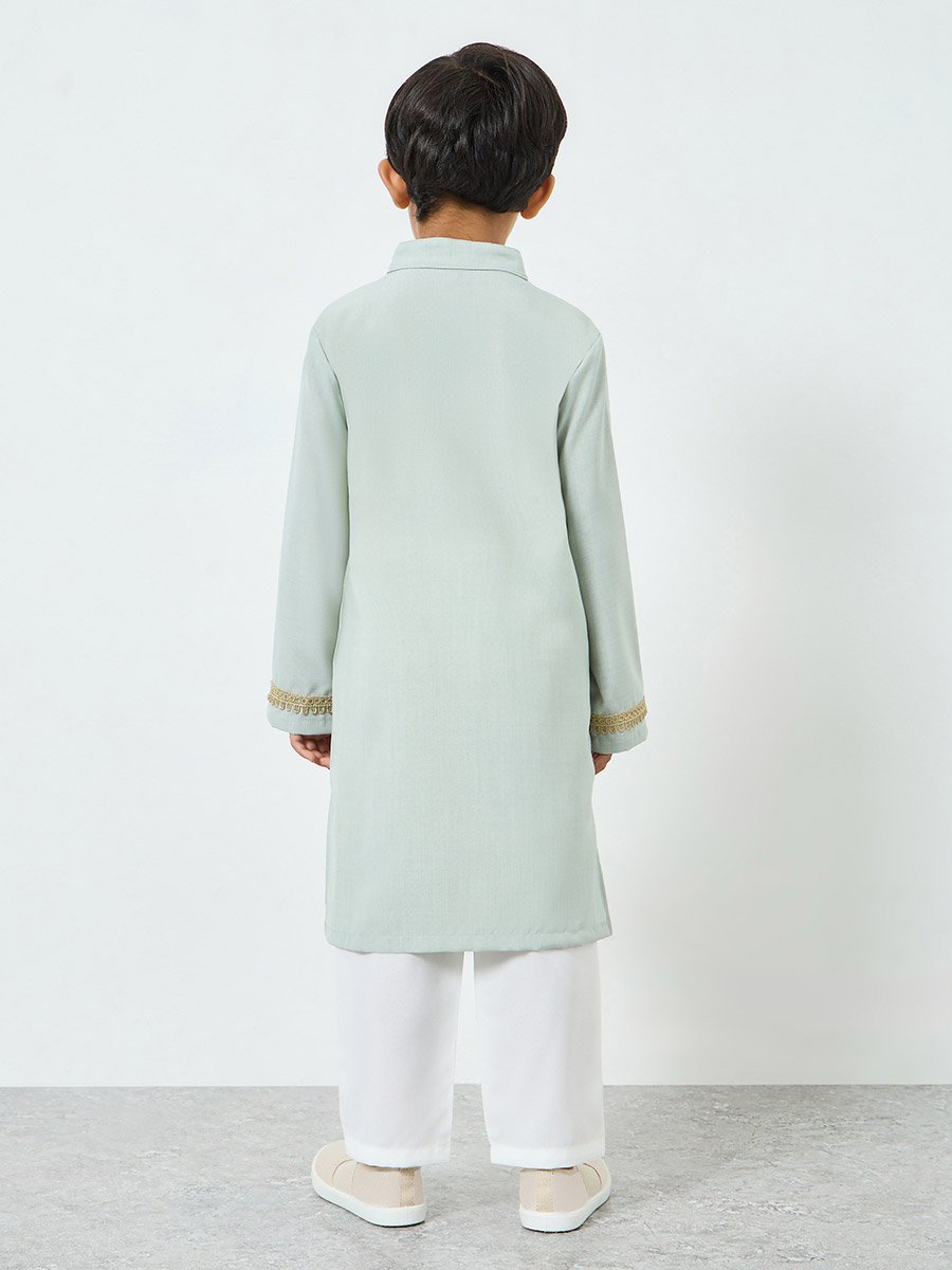 Boys Green Embroidered Kurta with Pants Set
