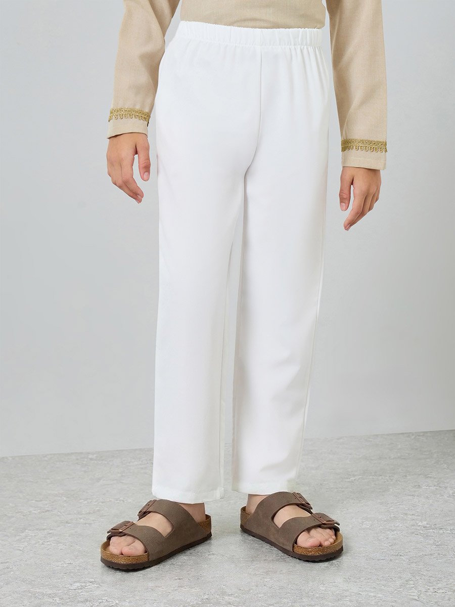 Boys Beige Embroidered Kurta with Pants Set