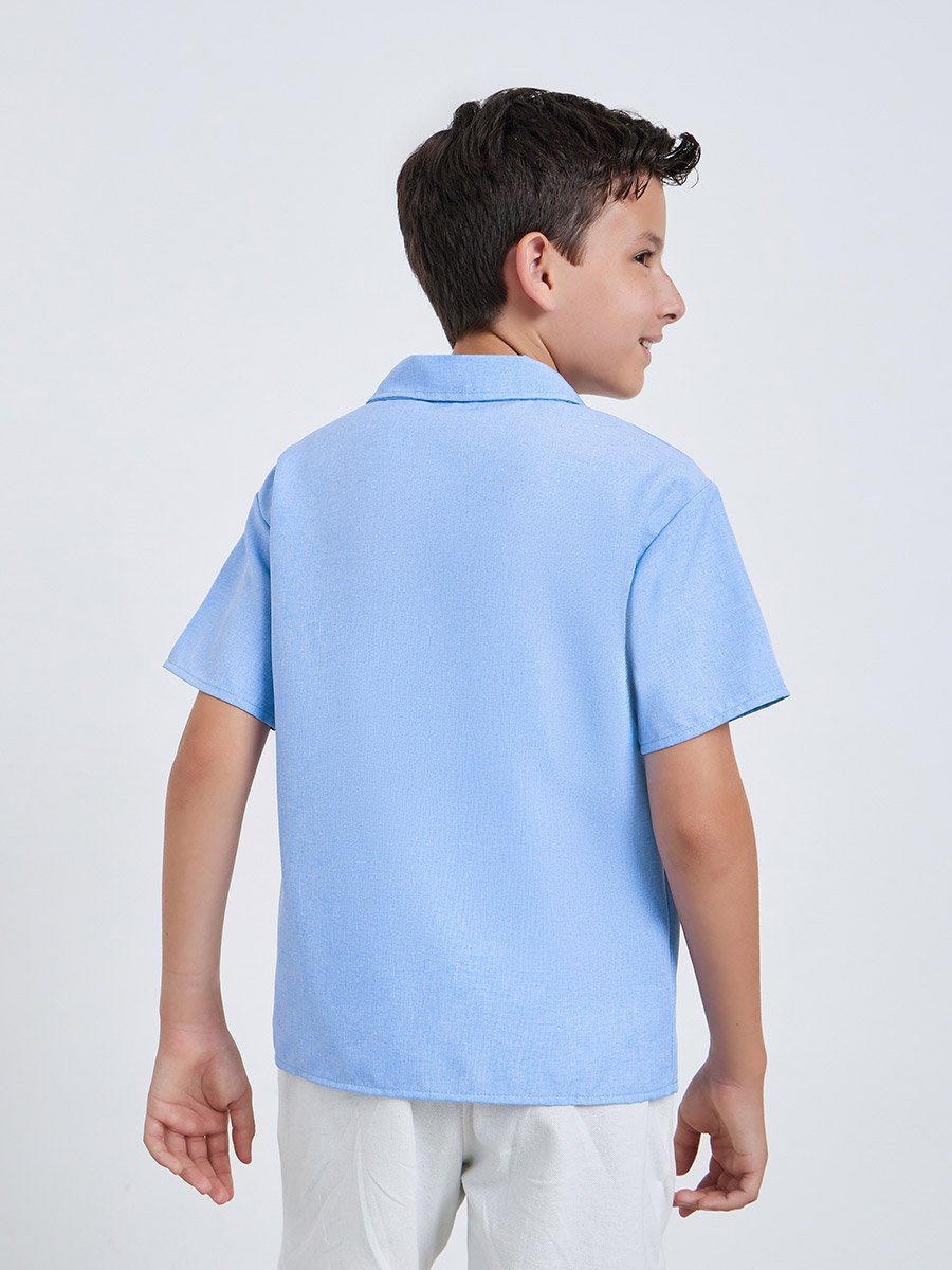 Boys Blue Solid Short Sleeve Shirt