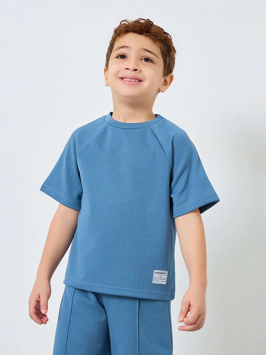Boys Blue Textured Knit T-Shirt and Shorts Set