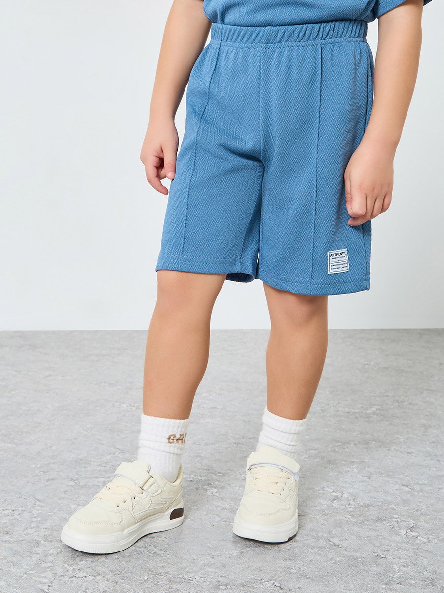 Boys Blue Textured Knit T-Shirt and Shorts Set
