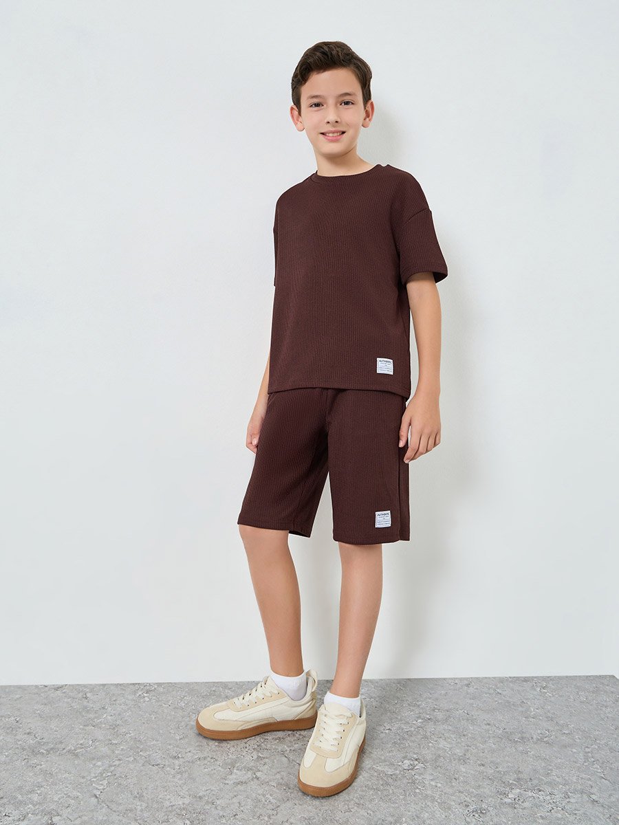 Boys Brown Textured T-Shirt and Shorts Set
