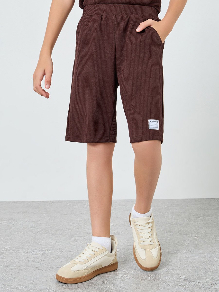 Boys Brown Textured T-Shirt and Shorts Set