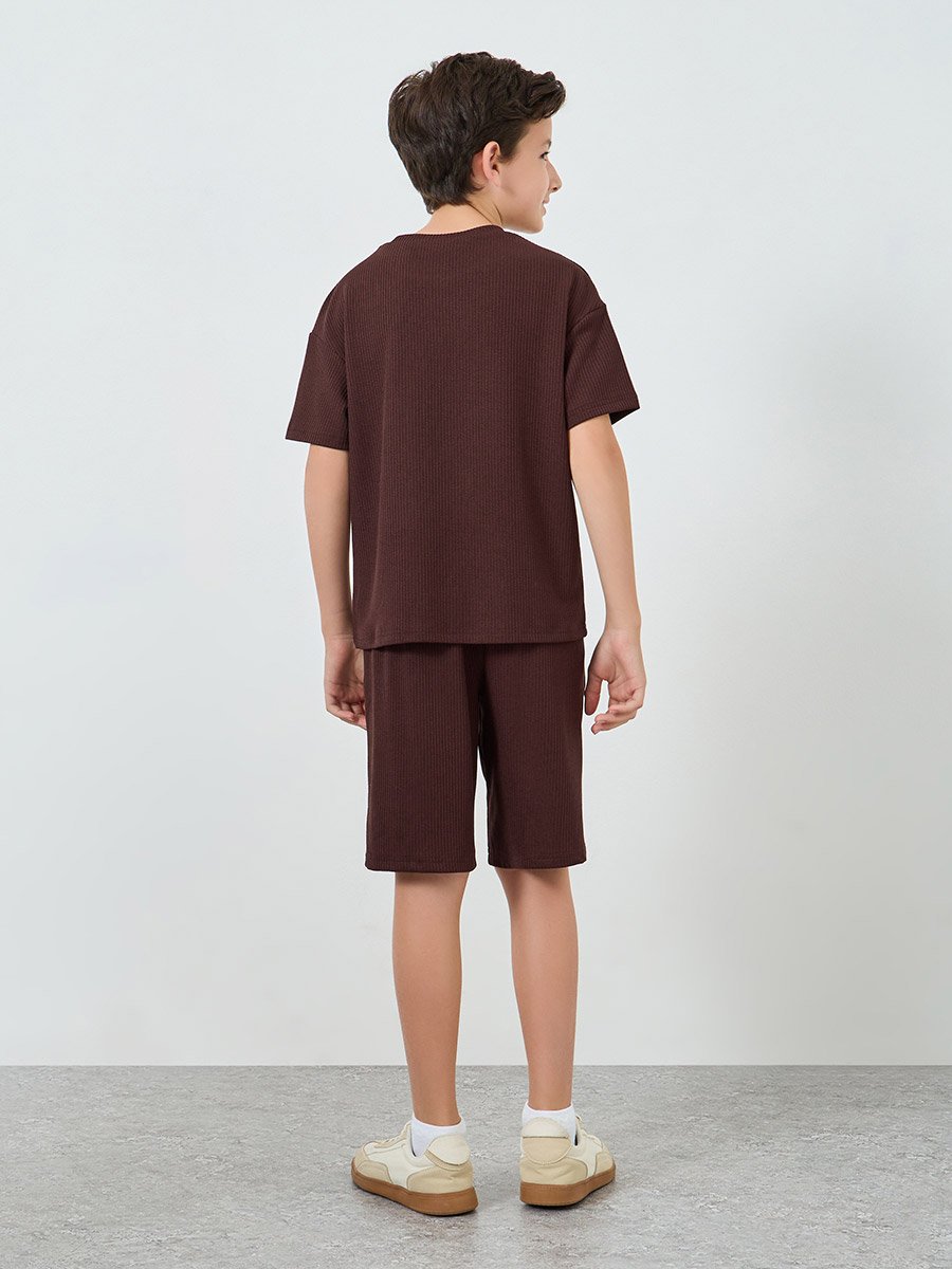 Boys Brown Textured T-Shirt and Shorts Set