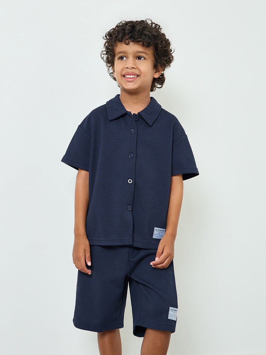 Boys Waffle Knit Shirt and Shorts Set