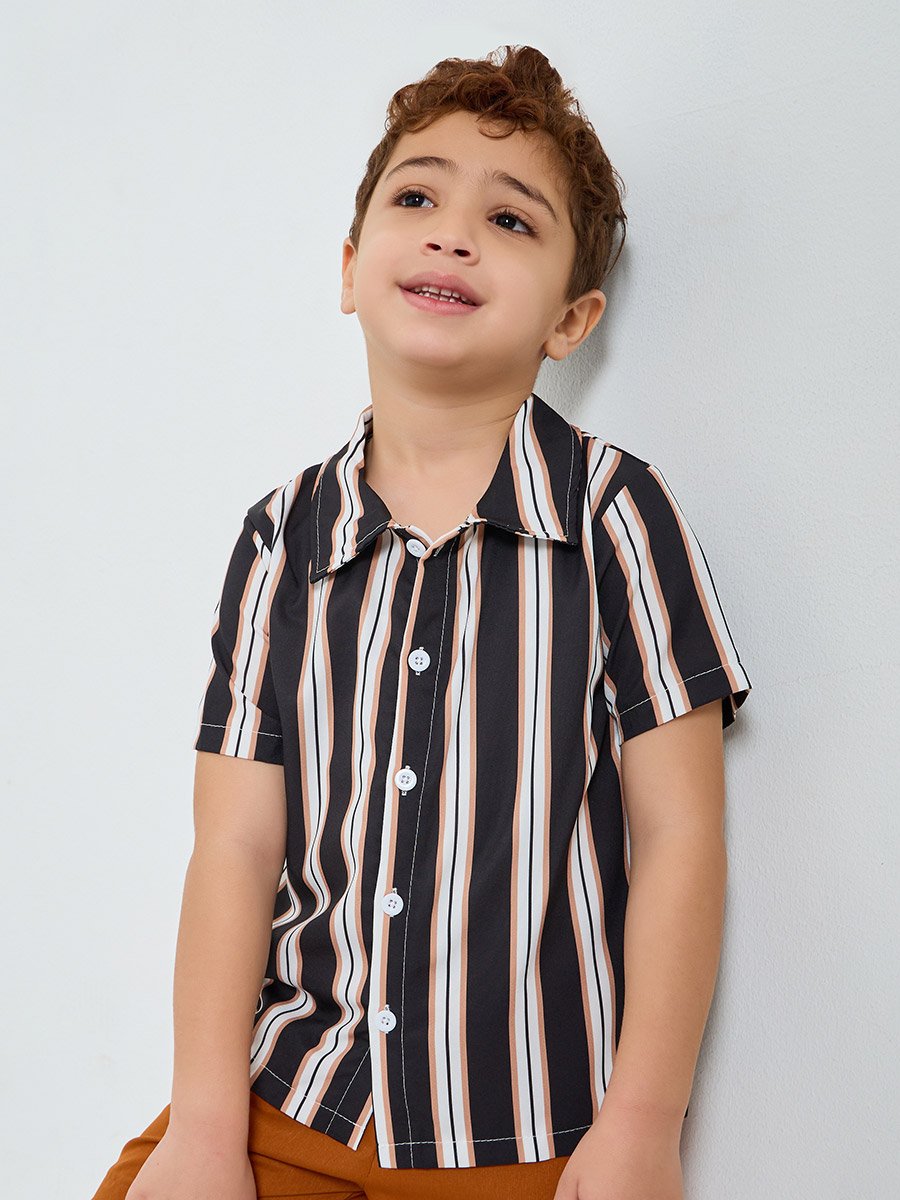 Boys Striped Shirt and Brown Shorts Set