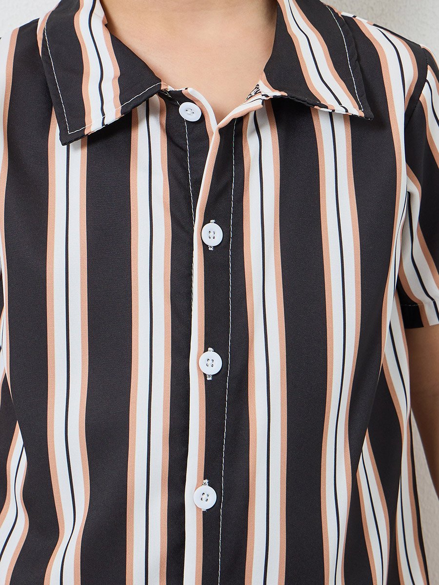 Boys Striped Shirt and Brown Shorts Set