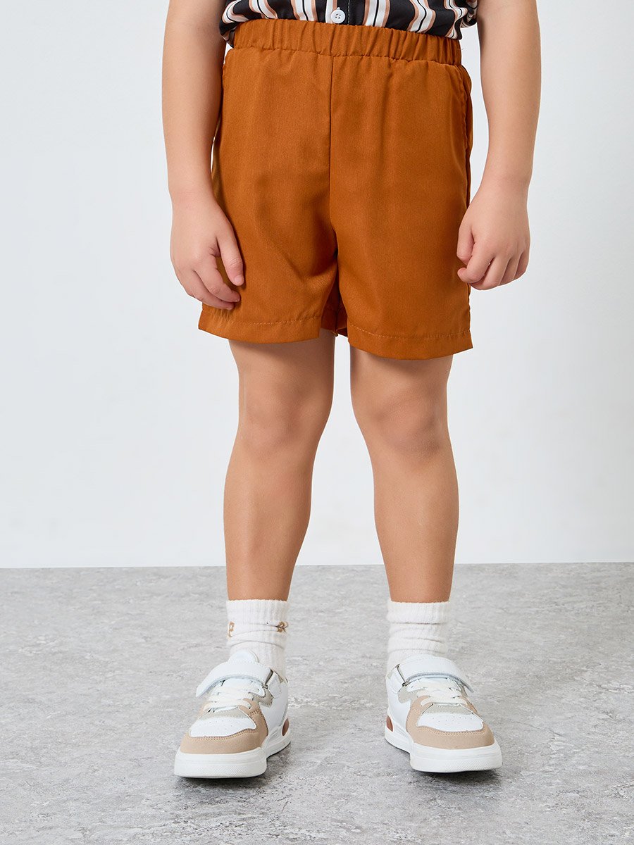 Boys Striped Shirt and Brown Shorts Set