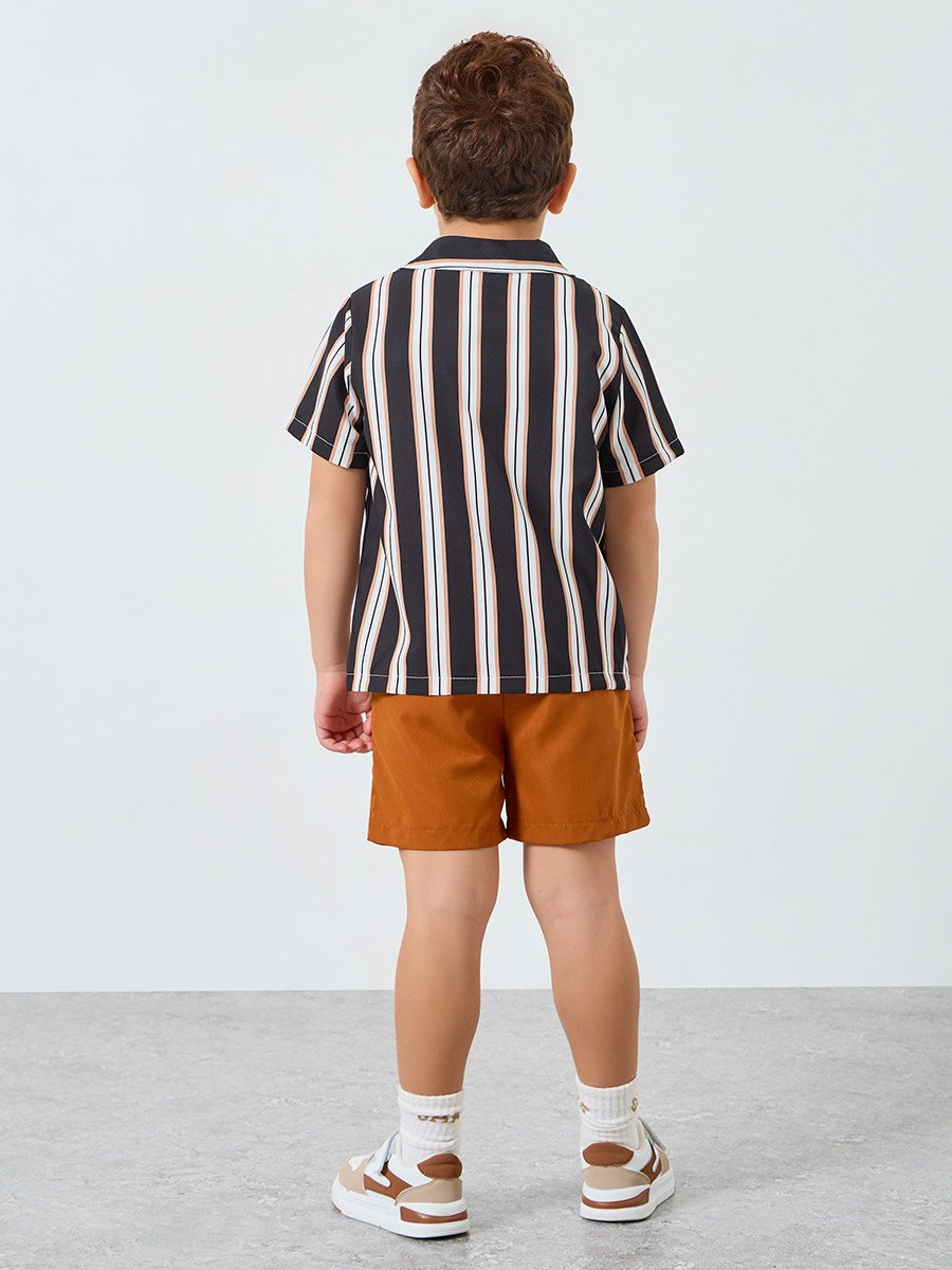 Boys Striped Shirt and Brown Shorts Set