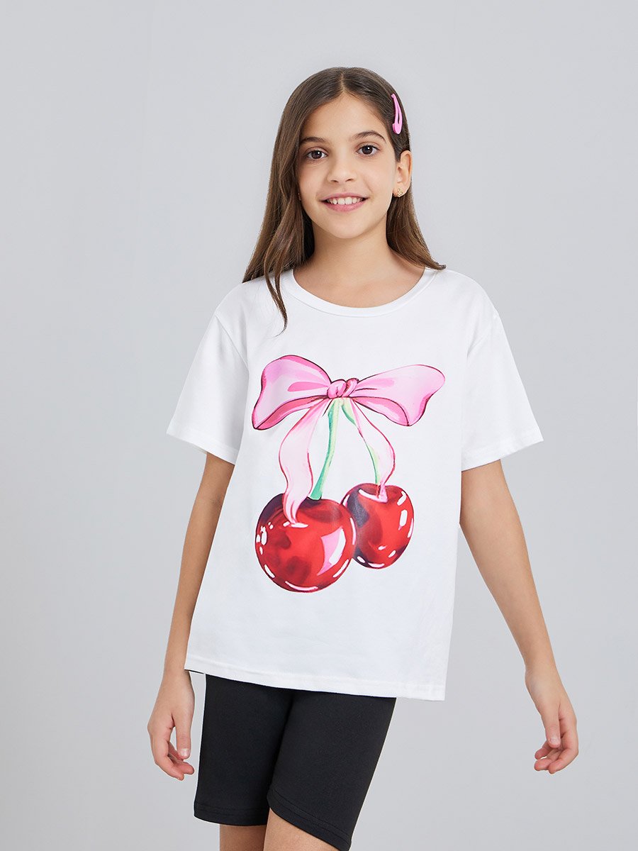 Girls Cherry Print T-Shirt and Shorts Set