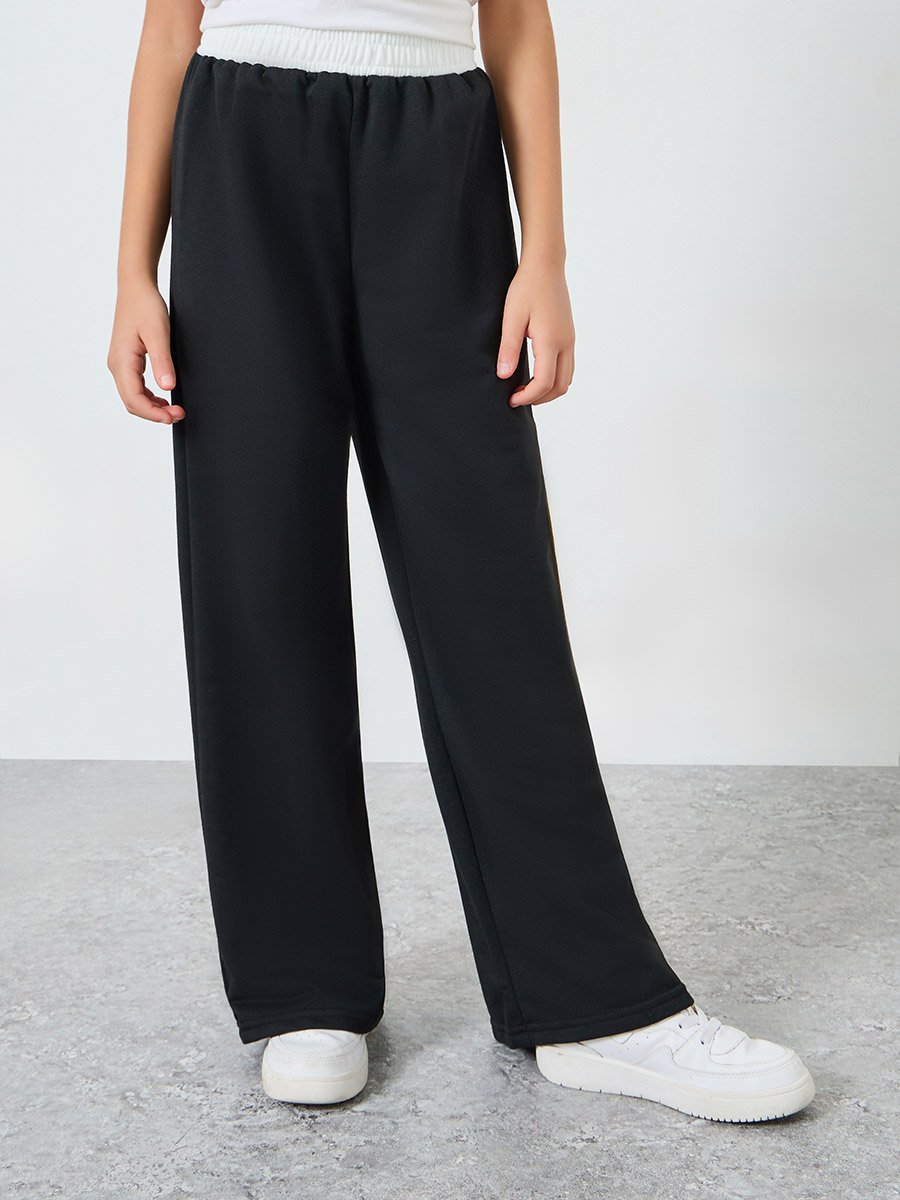 Teens Black Wide Leg Joggers