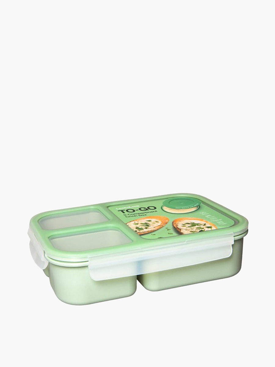 Rectangular 3-Compartment Lunch Box with Clip Lock Lid - 980 ml