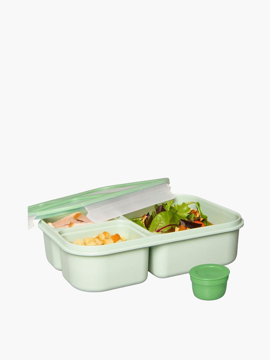 Rectangular 3-Compartment Lunch Box with Clip Lock Lid - 980 ml