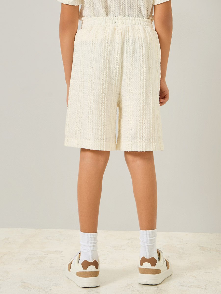 Boys Off White Textured Shorts