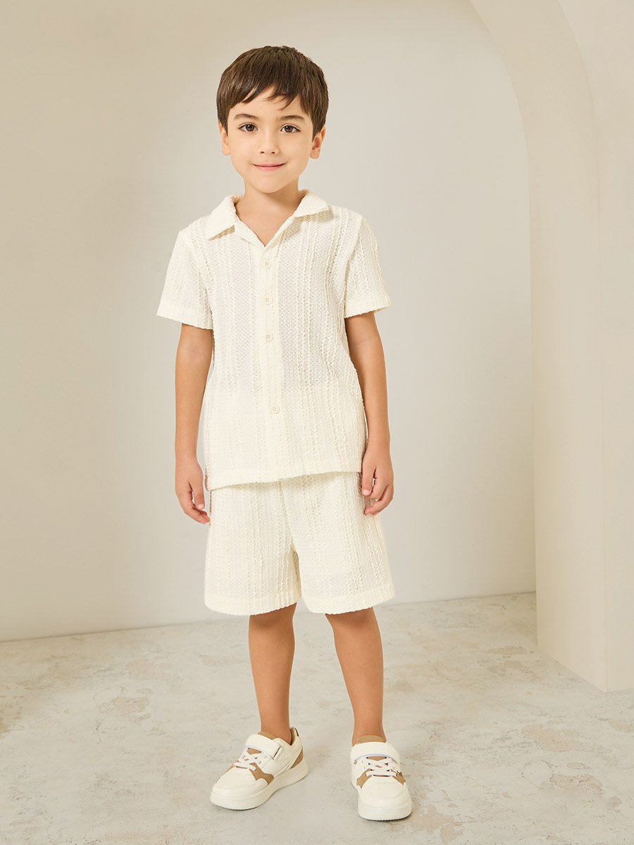 Kids Off White Textured Shorts
