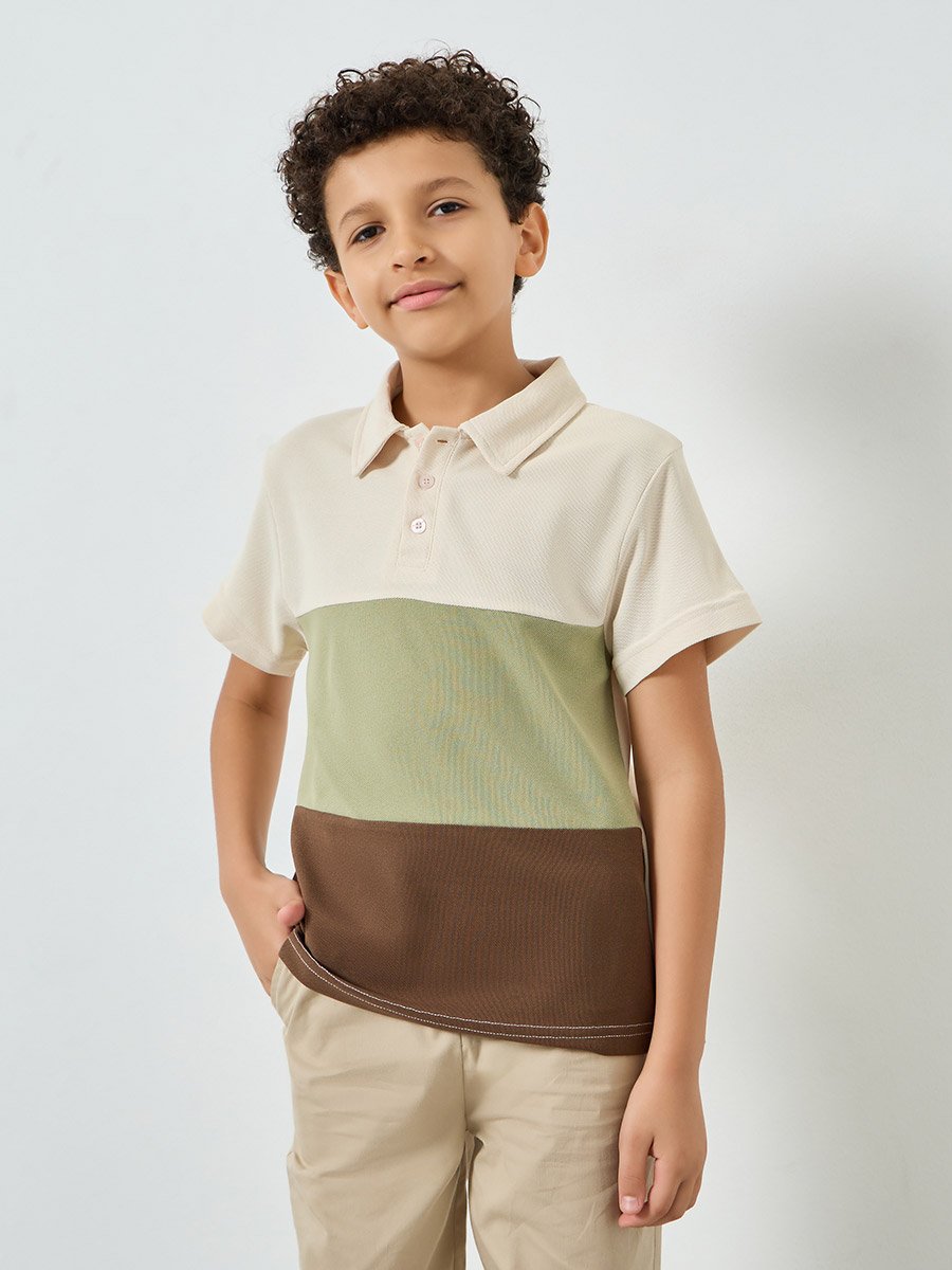 Boys Color Block Short Sleeve Polo