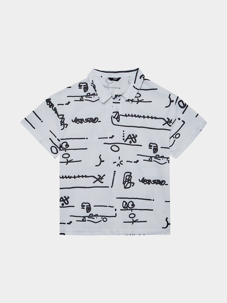 Boys White Graphic Print Polo T-Shirt