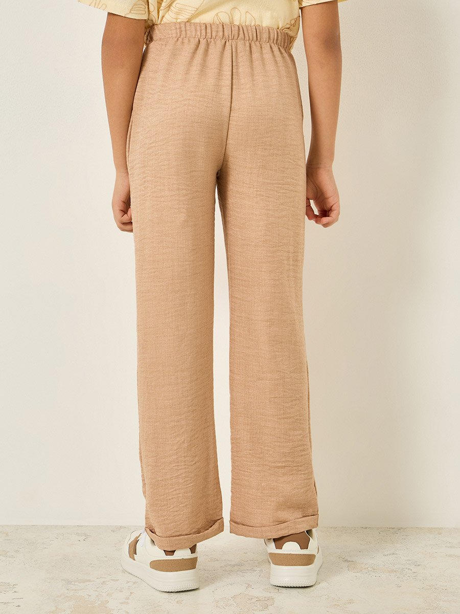 Boys Brown Woven Pants with Drawstring