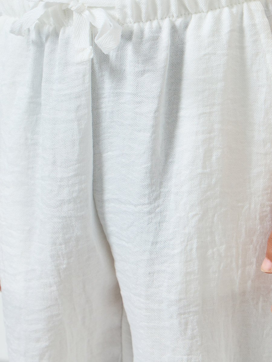 Kids Off-White Solid Woven Pants with Drawcord