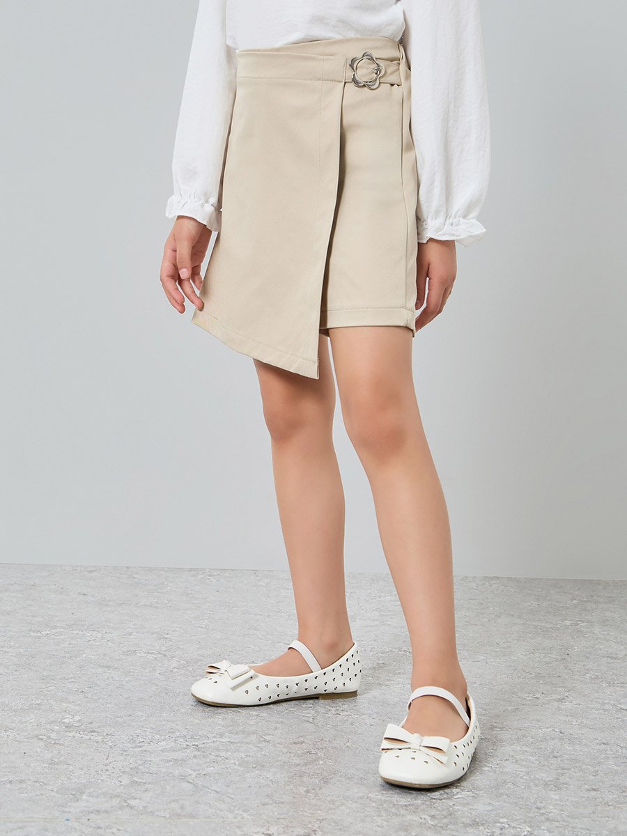 Girls Beige Wrap Mini Skort