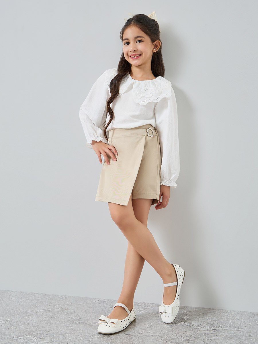 Girls Beige Wrap Mini Skort