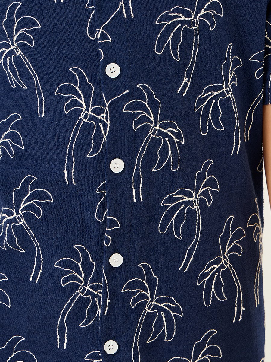 Boys Navy Blue Embroidered Shirt and Shorts Set