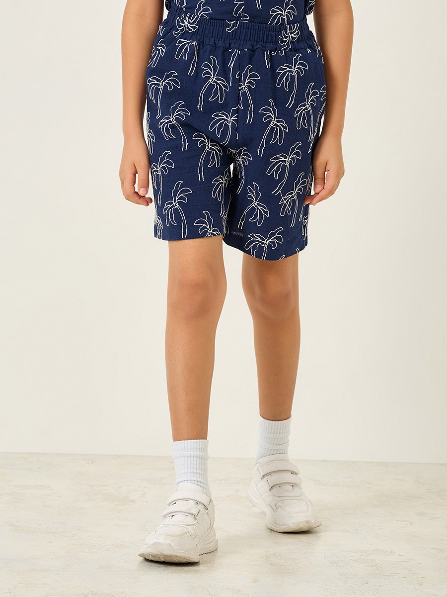 Boys Navy Blue Embroidered Shirt and Shorts Set