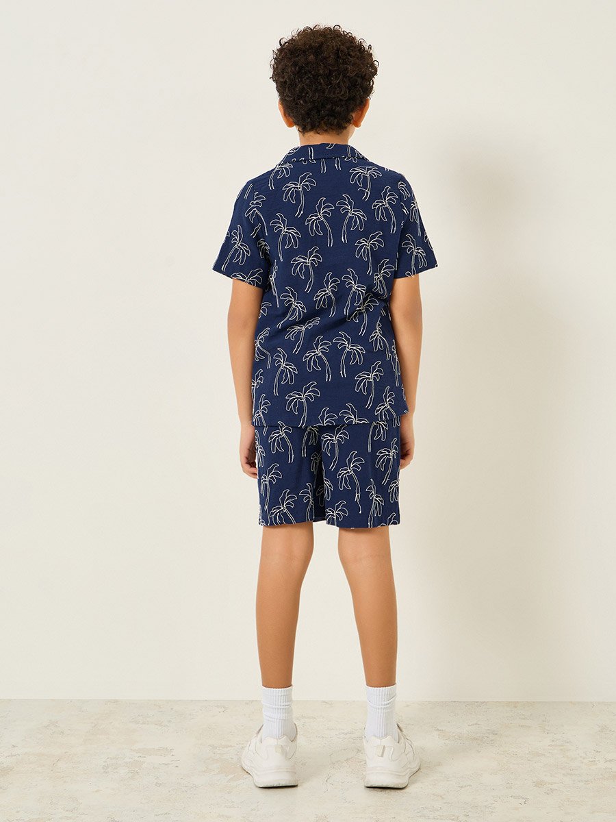 Boys Navy Blue Embroidered Shirt and Shorts Set