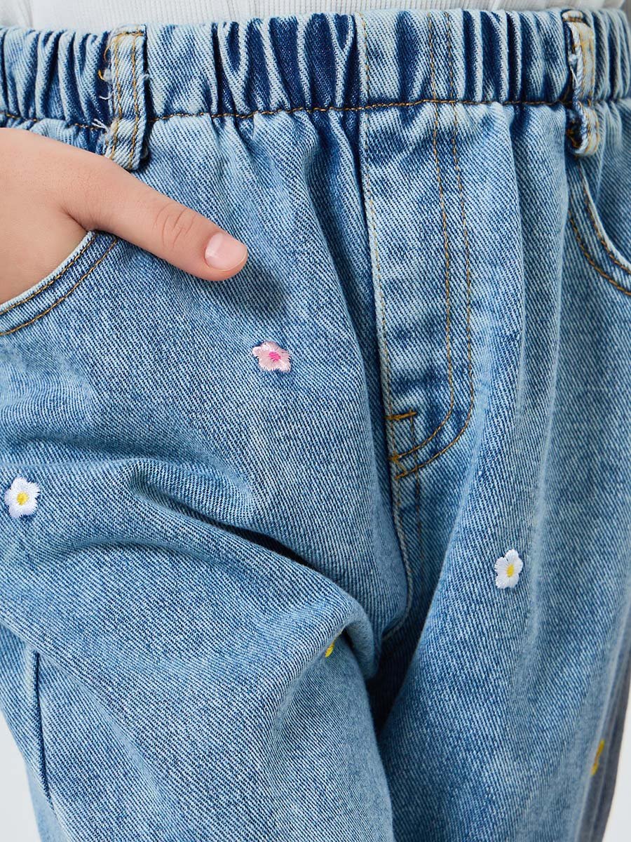 Girls Light Blue Embroidered Jeans