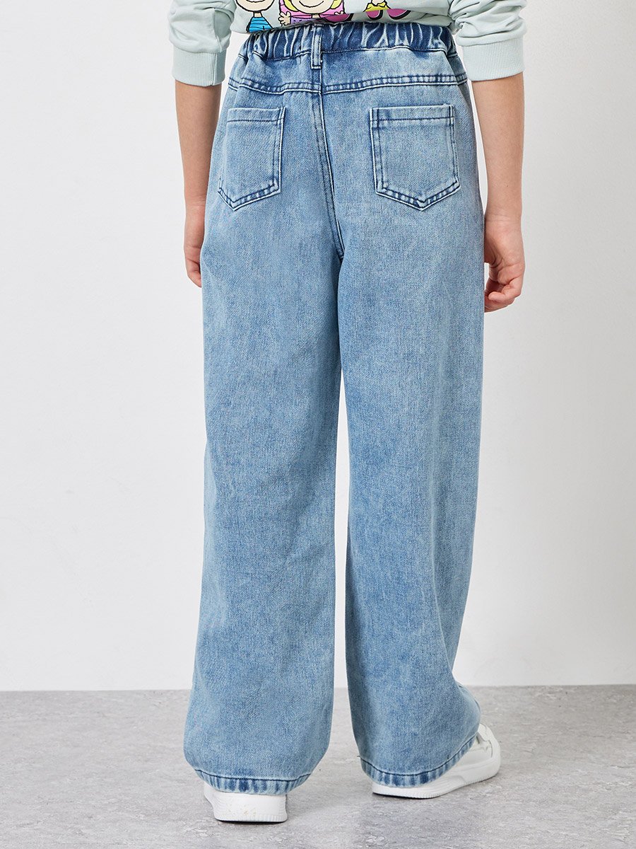 Girls Heart Embroidered Wide Leg Jeans