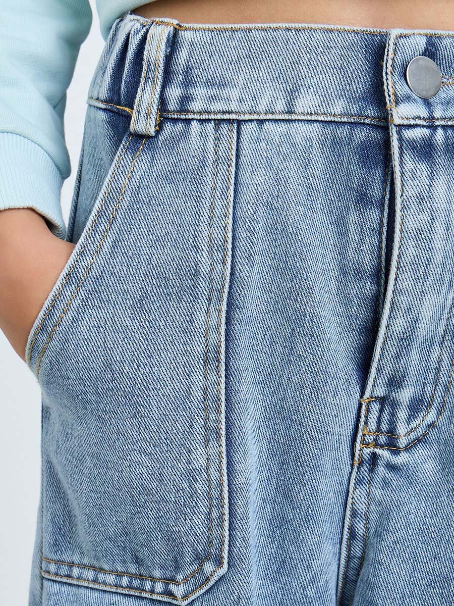 Girls Wide Leg Cargo Jeans