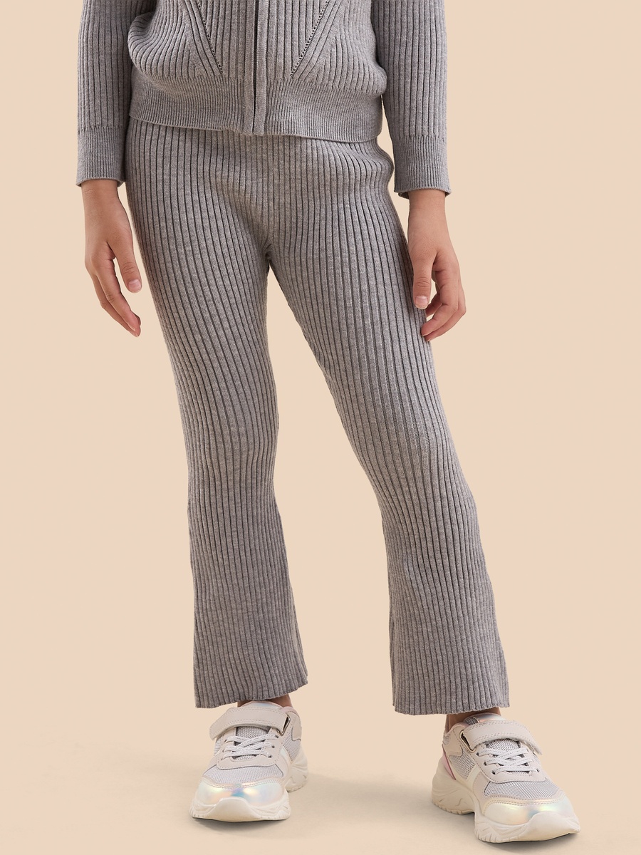 Ribbed Zip Through Cardigan with Flared Leggings