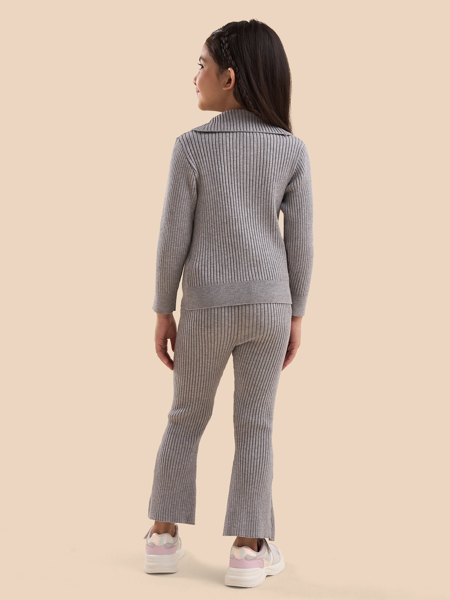 Ribbed Zip Through Cardigan with Flared Leggings