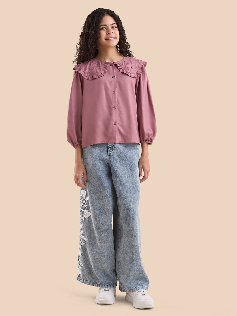 Embroidered Peter Pan Collar Shirt