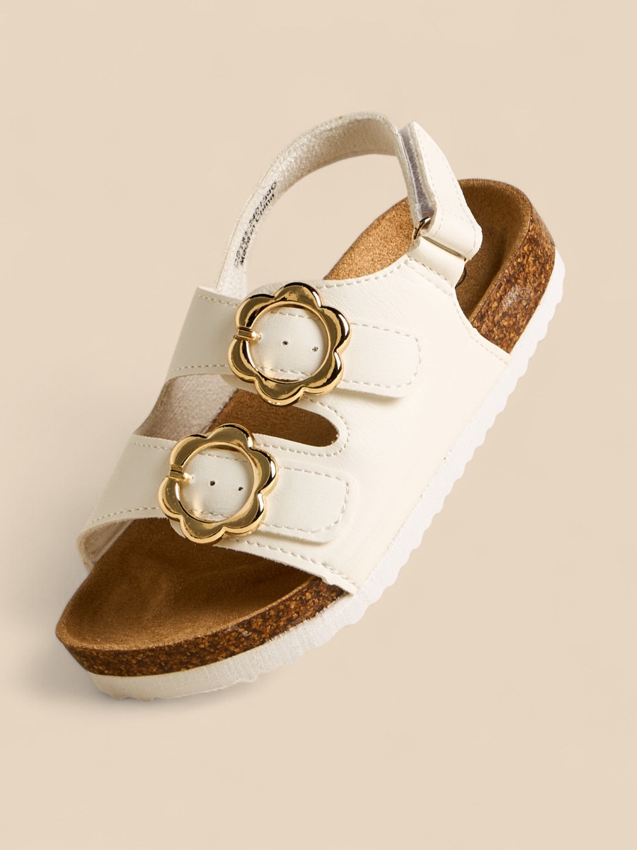 Floral Buckle Accent Sandals with Hook and Loop Closure