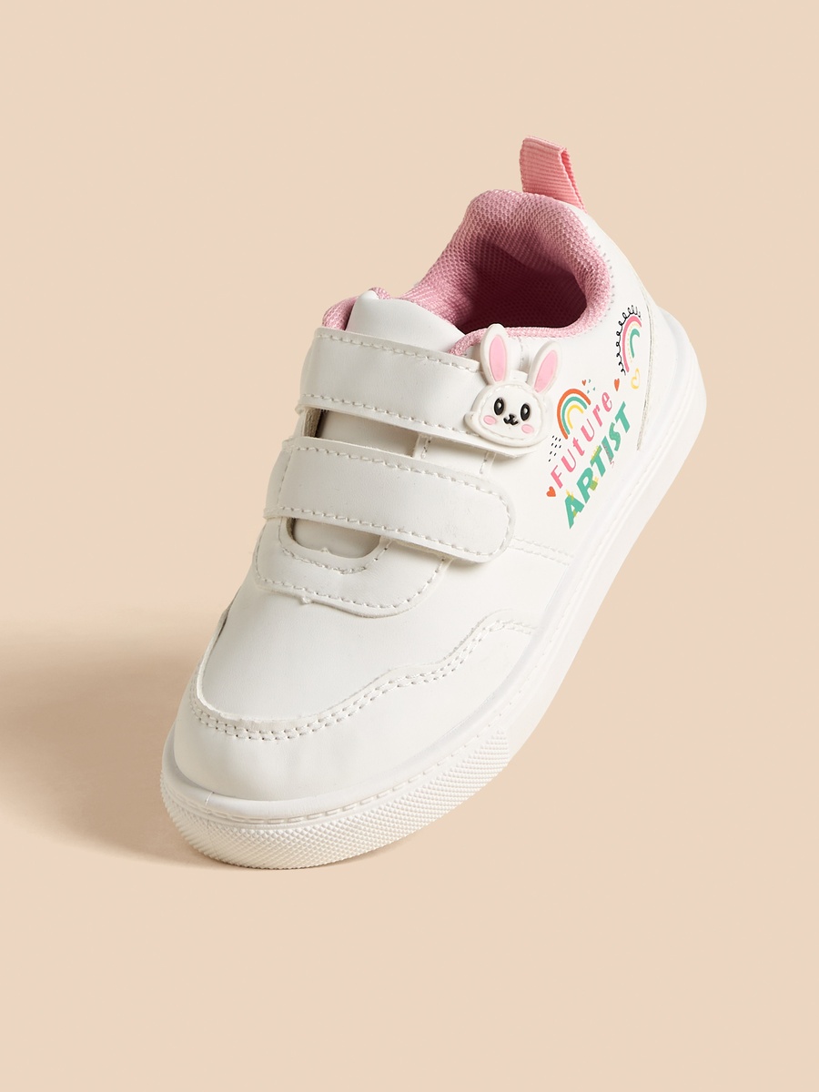 Bunny Printed Sneakers with Hook and Loop Closure