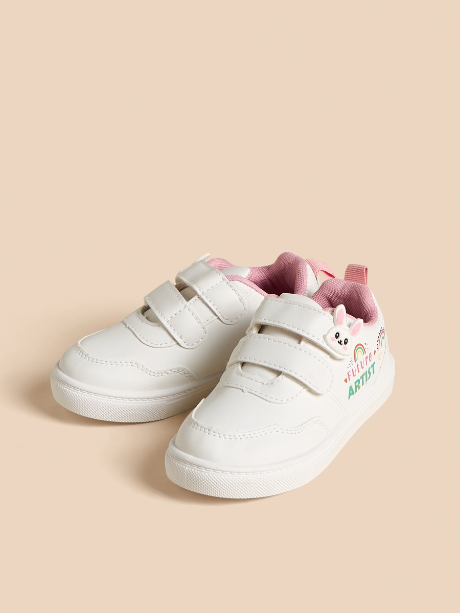Bunny Printed Sneakers with Hook and Loop Closure