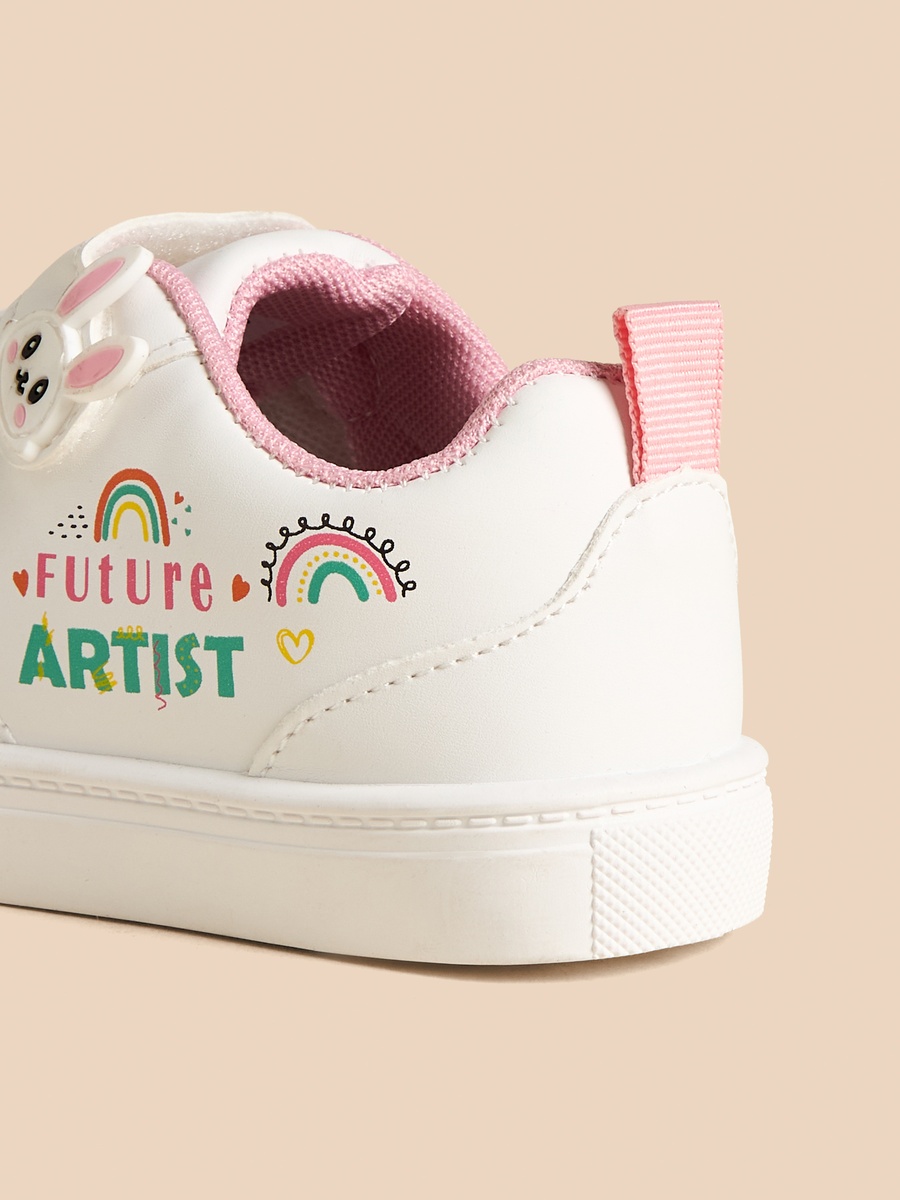 Bunny Printed Sneakers with Hook and Loop Closure