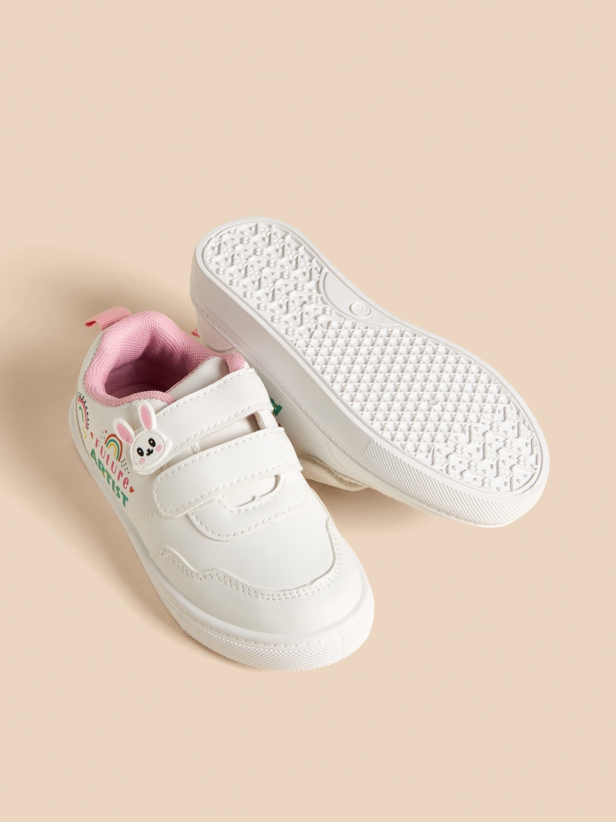 Bunny Printed Sneakers with Hook and Loop Closure