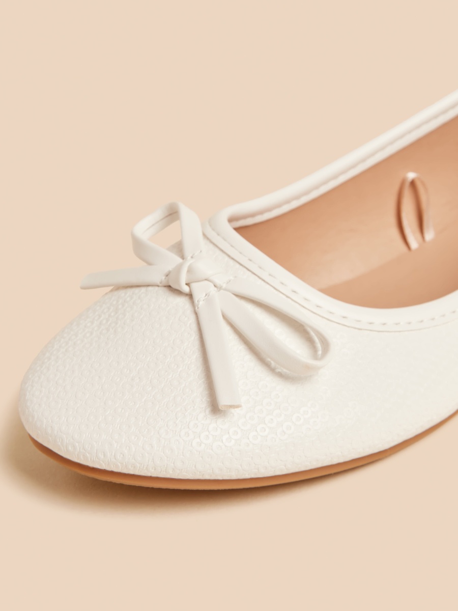 Bow Detail Ballerina Shoes with Elasticated Strap