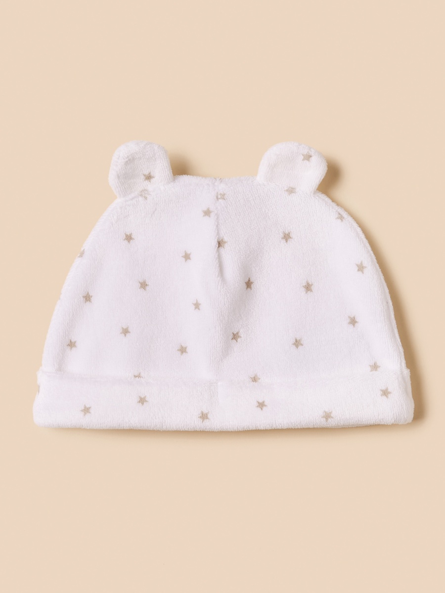 Bear Applique Velour Sleepsuit with Cap